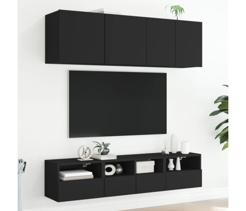 Muebles de TV de pared 5 piezas madera de ingeniería negro