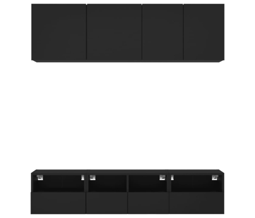 Muebles de TV de pared 5 piezas madera de ingeniería negro