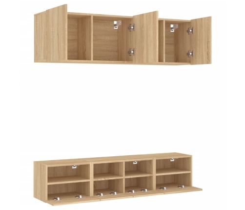 Muebles de TV de pared 5 pzas madera de ingeniería roble Sonoma