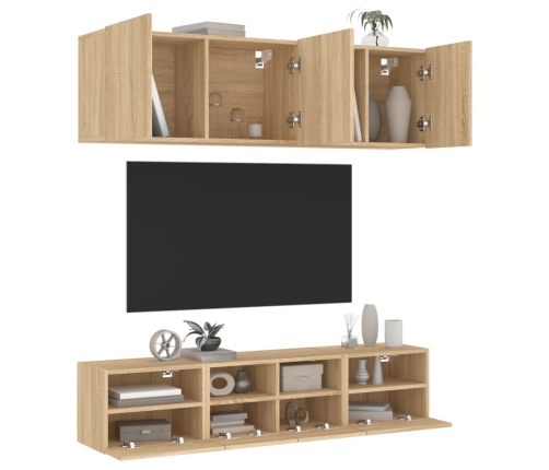 Muebles de TV de pared 5 pzas madera de ingeniería roble Sonoma