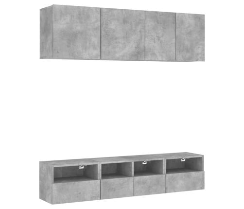 Muebles de TV de pared 5 pzas madera ingeniería gris hormigón