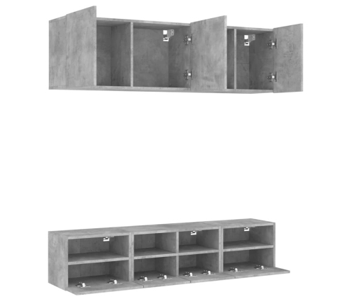 Muebles de TV de pared 5 pzas madera ingeniería gris hormigón