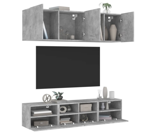 Muebles de TV de pared 5 pzas madera ingeniería gris hormigón