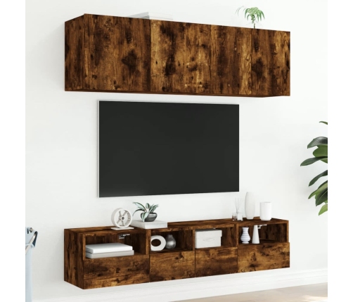 Muebles de TV de pared 5 pzas madera ingeniería roble ahumado