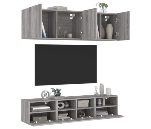 Muebles de TV de pared 5 pzas madera de ingeniería gris Sonoma