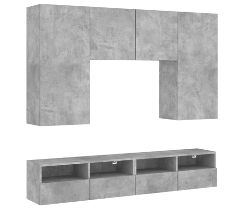 Muebles de TV de pared 5 pzas madera ingeniería gris hormigón