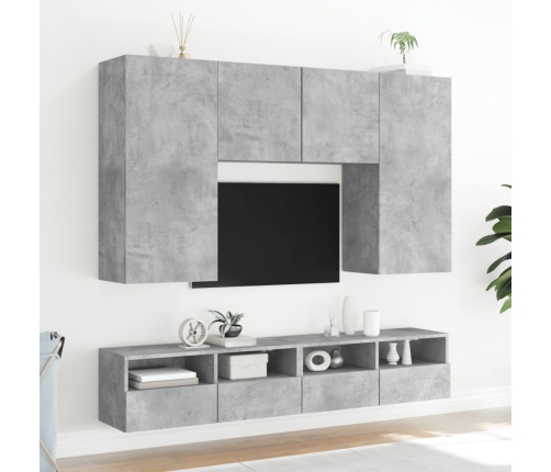 Muebles de TV de pared 5 pzas madera ingeniería gris hormigón