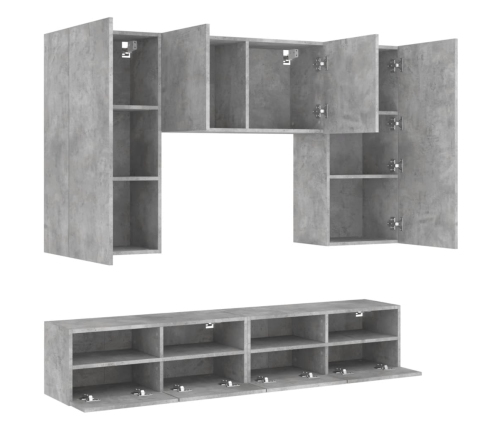 Muebles de TV de pared 5 pzas madera ingeniería gris hormigón