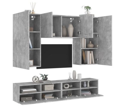 Muebles de TV de pared 5 pzas madera ingeniería gris hormigón