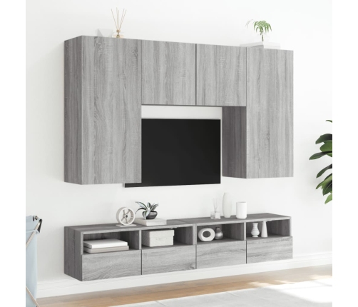 Muebles de TV de pared 5 pzas madera de ingeniería gris Sonoma