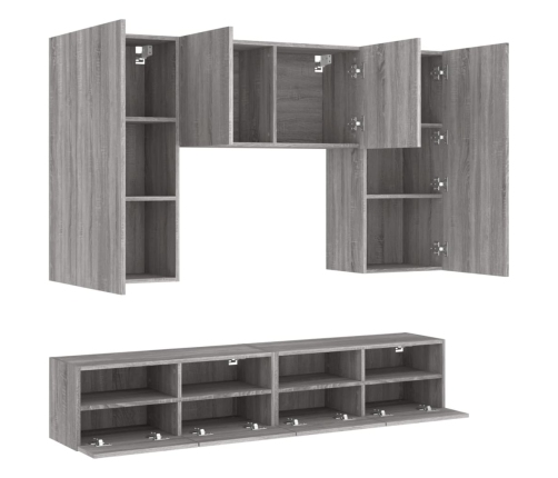 Muebles de TV de pared 5 pzas madera de ingeniería gris Sonoma