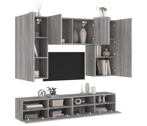 Muebles de TV de pared 5 pzas madera de ingeniería gris Sonoma