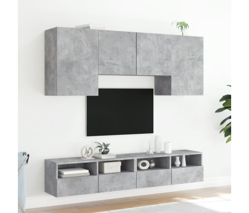 Muebles de TV de pared 5 pzas madera ingeniería gris hormigón