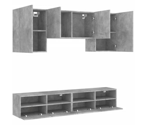 Muebles de TV de pared 5 pzas madera ingeniería gris hormigón