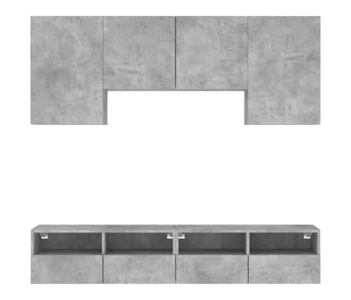 Muebles de TV de pared 5 pzas madera ingeniería gris hormigón