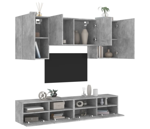 Muebles de TV de pared 5 pzas madera ingeniería gris hormigón