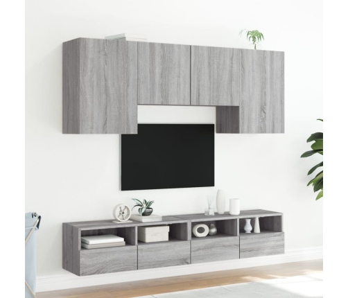 Muebles de TV de pared 5 pzas madera de ingeniería gris Sonoma