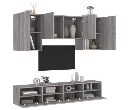 Muebles de TV de pared 5 pzas madera de ingeniería gris Sonoma