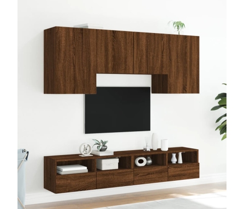 Muebles de TV de pared 5 pzas madera de ingeniería marrón roble