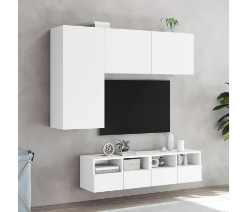 Muebles de TV de pared 4 piezas madera de ingeniería blanco