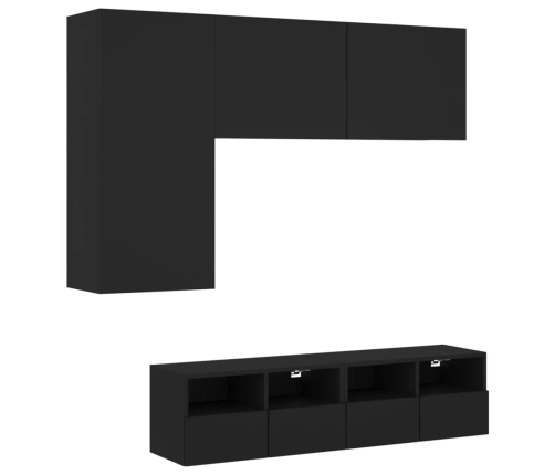 Muebles de TV de pared 4 piezas madera de ingeniería negro