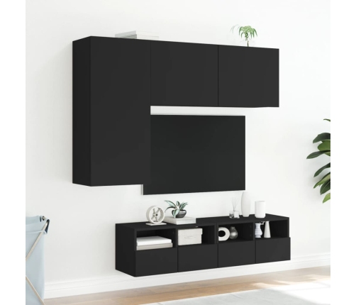 Muebles de TV de pared 4 piezas madera de ingeniería negro