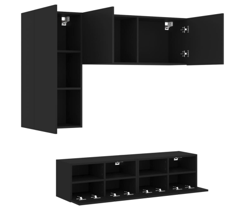 Muebles de TV de pared 4 piezas madera de ingeniería negro