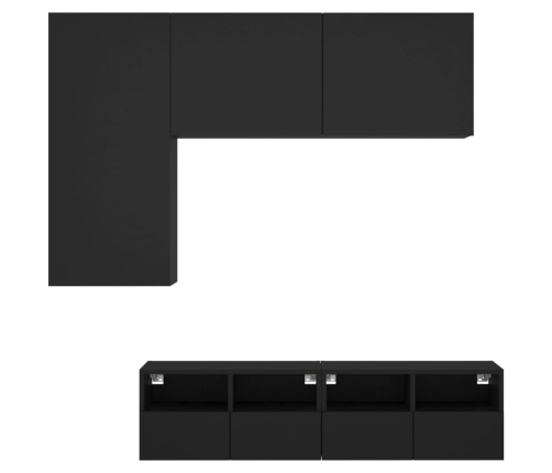 Muebles de TV de pared 4 piezas madera de ingeniería negro