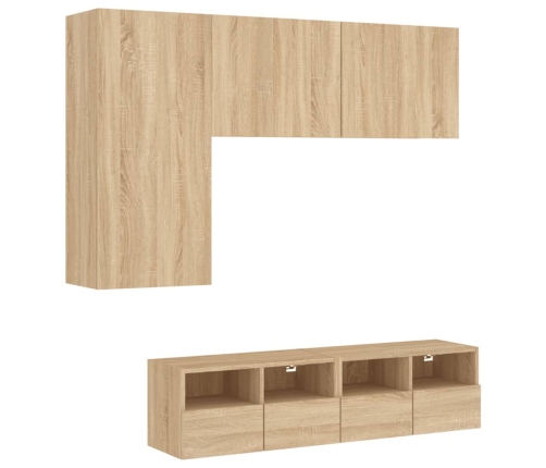 vidaXL Muebles de TV de pared 4 pzas madera de ingeniería roble Sonoma