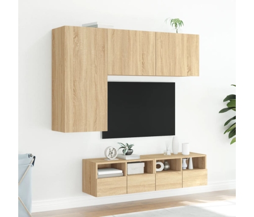 Muebles de TV de pared 4 pzas madera de ingeniería roble Sonoma