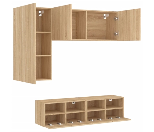 vidaXL Muebles de TV de pared 4 pzas madera de ingeniería roble Sonoma