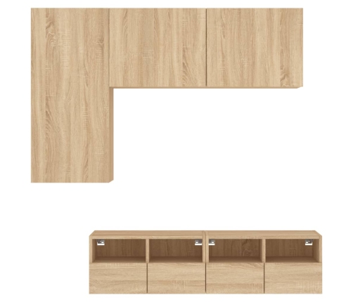 vidaXL Muebles de TV de pared 4 pzas madera de ingeniería roble Sonoma