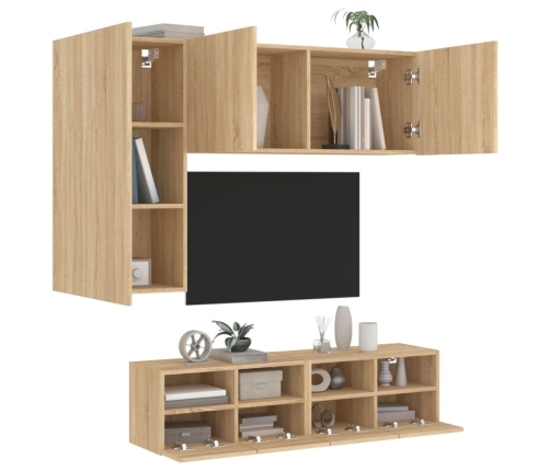 vidaXL Muebles de TV de pared 4 pzas madera de ingeniería roble Sonoma