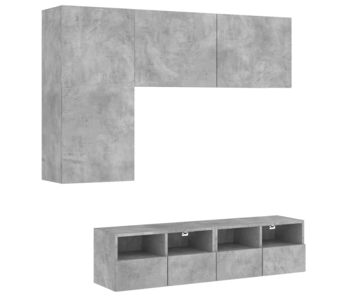 Muebles de TV de pared 4 pzas madera ingeniería gris hormigón