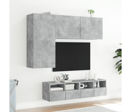 Muebles de TV de pared 4 pzas madera ingeniería gris hormigón