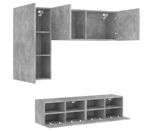 Muebles de TV de pared 4 pzas madera ingeniería gris hormigón