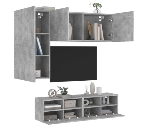 Muebles de TV de pared 4 pzas madera ingeniería gris hormigón