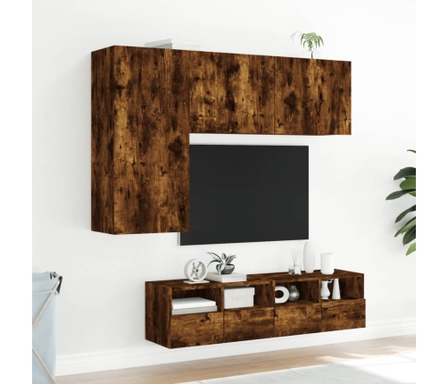 Muebles de TV de pared 4 pzas madera ingeniería roble ahumado