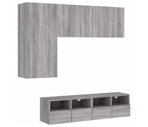 Muebles de TV de pared 4 pzas madera de ingeniería gris Sonoma