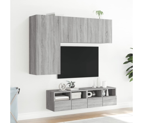 Muebles de TV de pared 4 pzas madera de ingeniería gris Sonoma