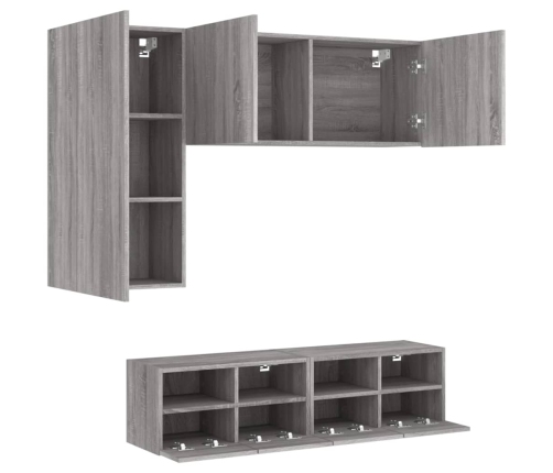 Muebles de TV de pared 4 pzas madera de ingeniería gris Sonoma