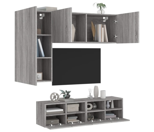 Muebles de TV de pared 4 pzas madera de ingeniería gris Sonoma