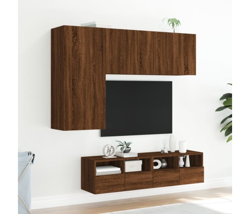 Muebles de TV de pared 5 pzas madera de ingeniería marrón roble