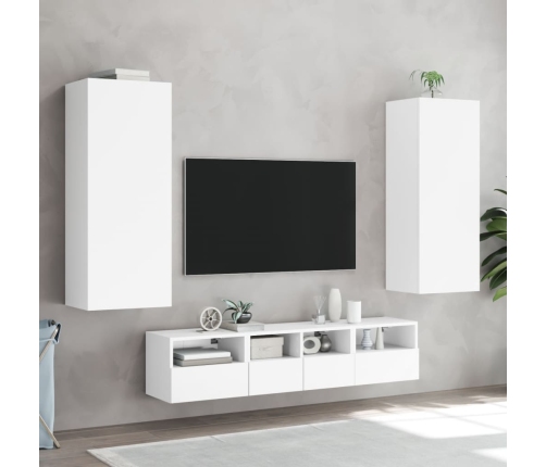 Muebles de TV de pared 5 piezas madera de ingeniería blanco