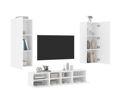 Muebles de TV de pared 5 piezas madera de ingeniería blanco