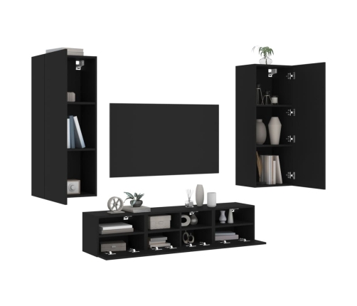 Muebles de TV de pared 5 piezas madera de ingeniería negro