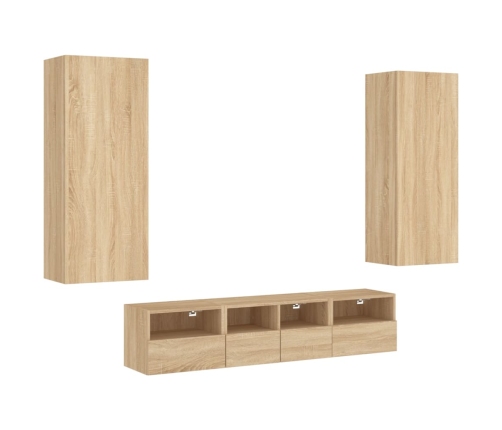 Muebles de TV de pared 5 pzas madera de ingeniería roble Sonoma