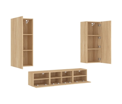 Muebles de TV de pared 5 pzas madera de ingeniería roble Sonoma