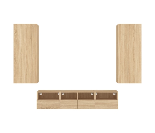 Muebles de TV de pared 5 pzas madera de ingeniería roble Sonoma