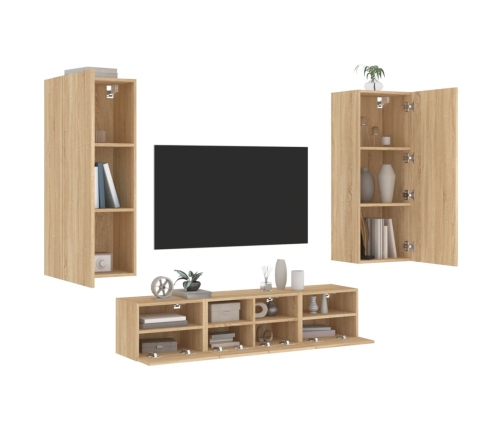 Muebles de TV de pared 5 pzas madera de ingeniería roble Sonoma